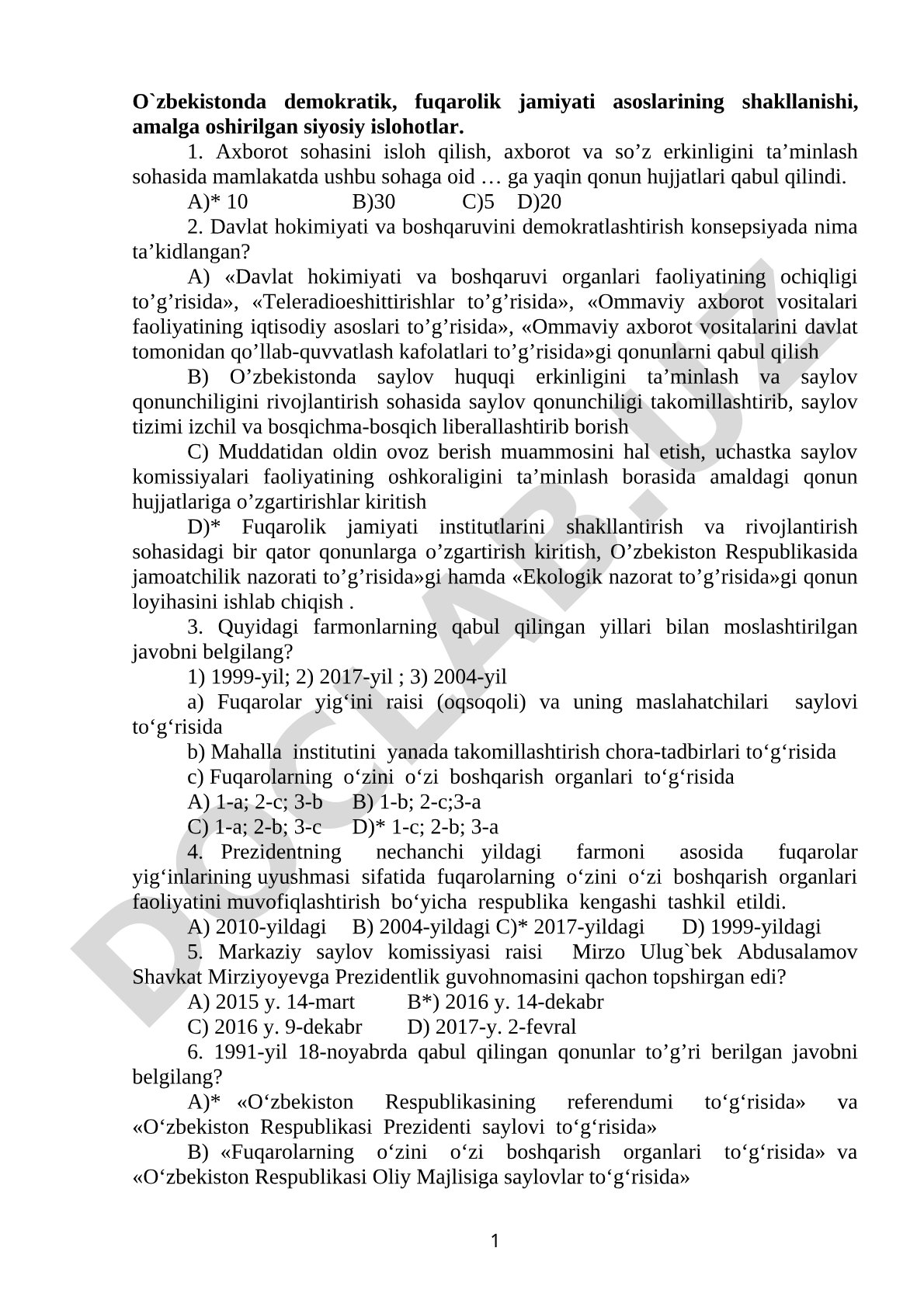 O`zbekistonda demokratik fuqarolik jamiyati asoslarining shakllanishi