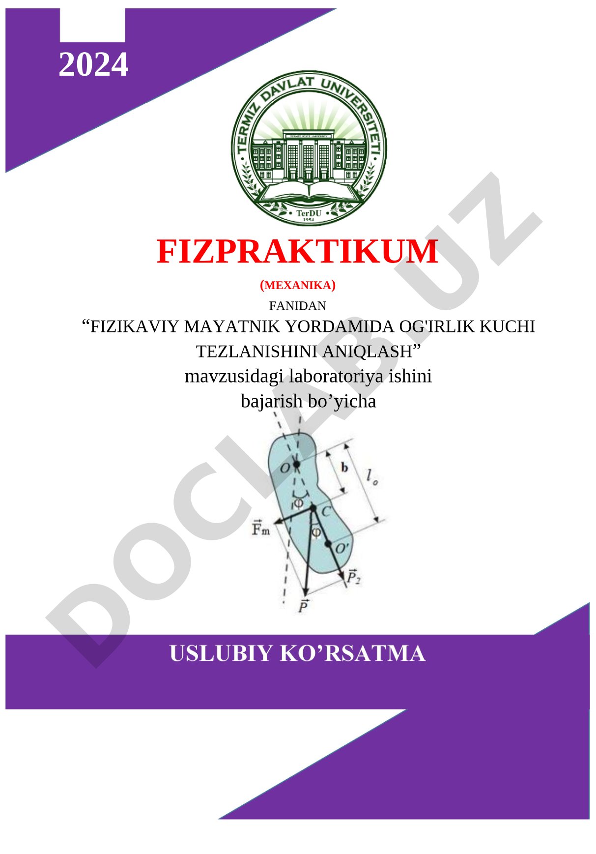 Fizikaviy mayatnik yordamida og'irlik kuchi tezlanishini aniqlash