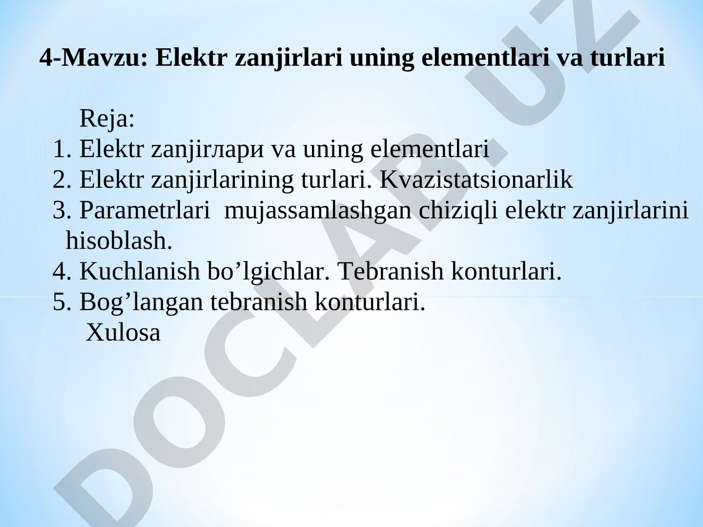 Elektr zanjirlari uning elementlari va turlari