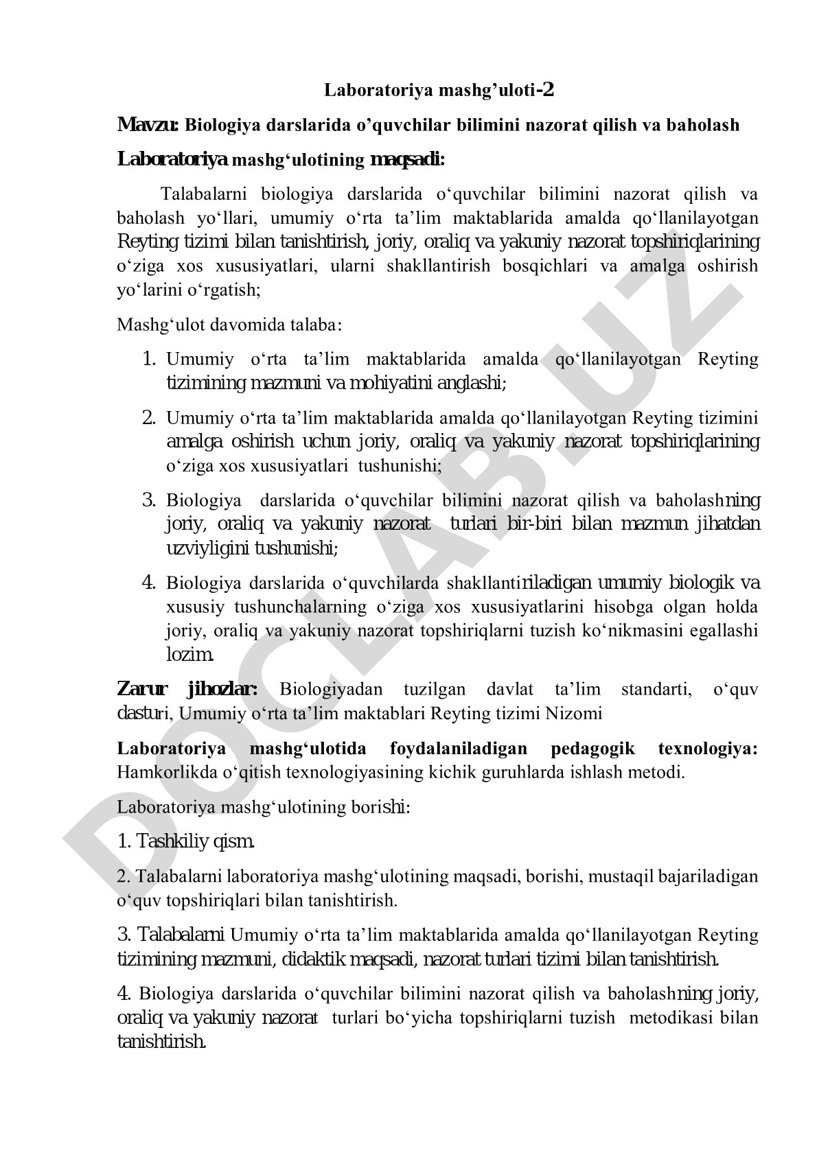Biologiya darslarida o'quvchilar bilimini nazorat qilish va baholash