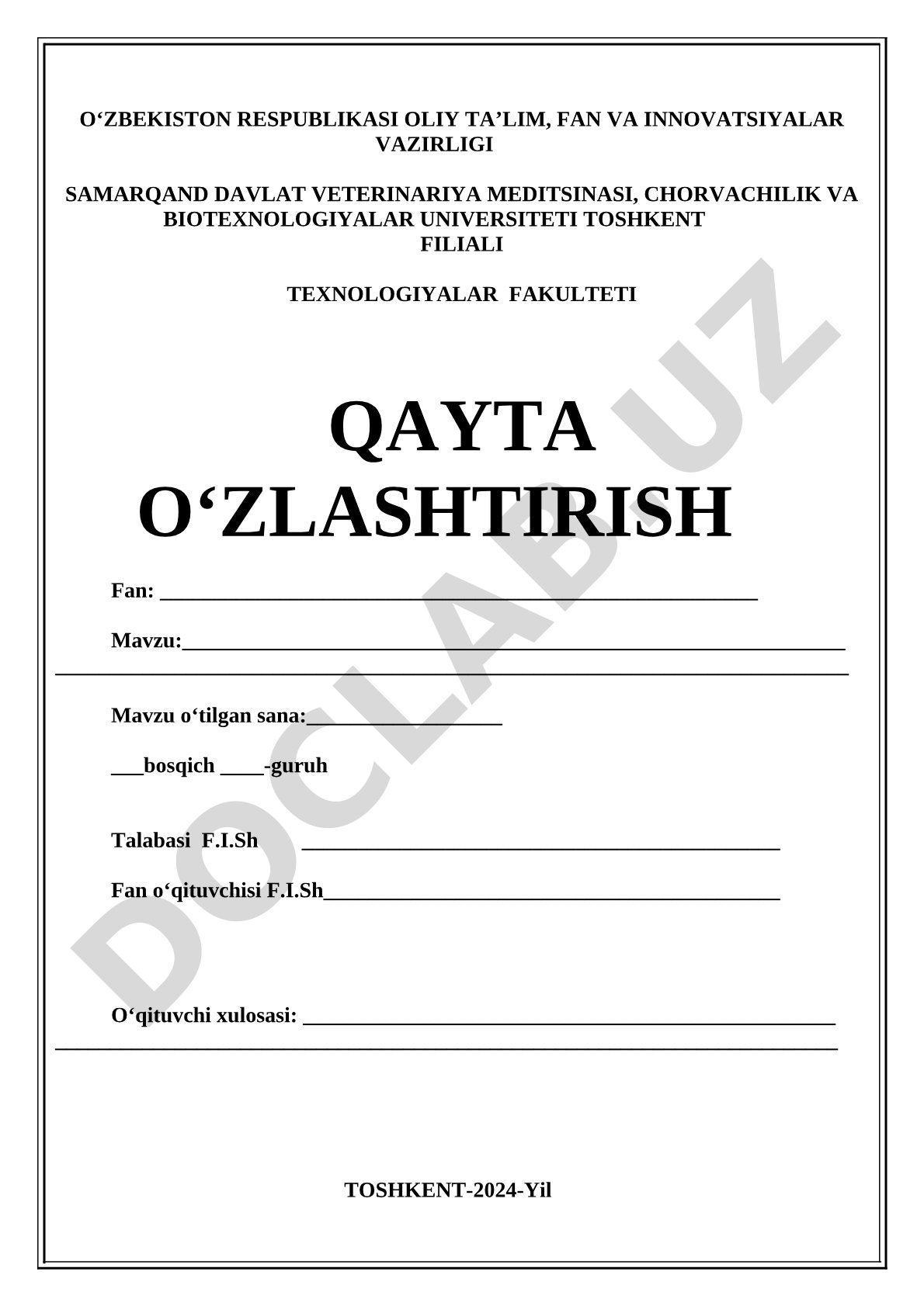 Qayta o'zlashtirish blankasi