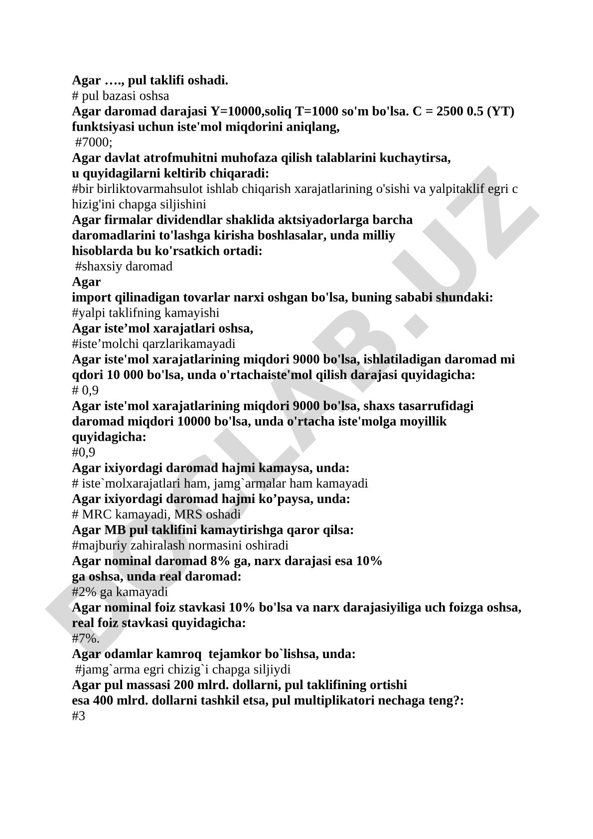 Makroiqtisodiyot fanidan test savollari