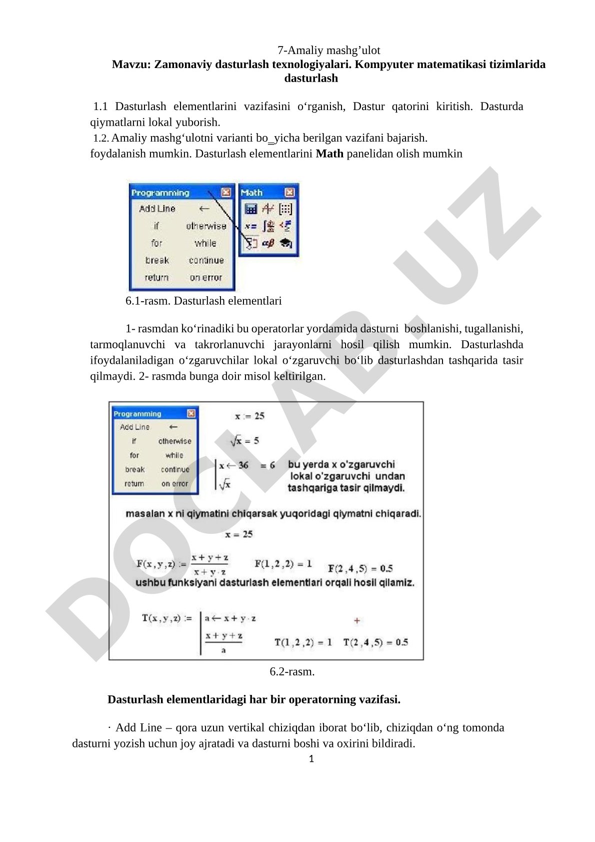 Zamonaviy dasturlash texnologiyalari. Kompyuter matematikasi tizimlarida dasturlash