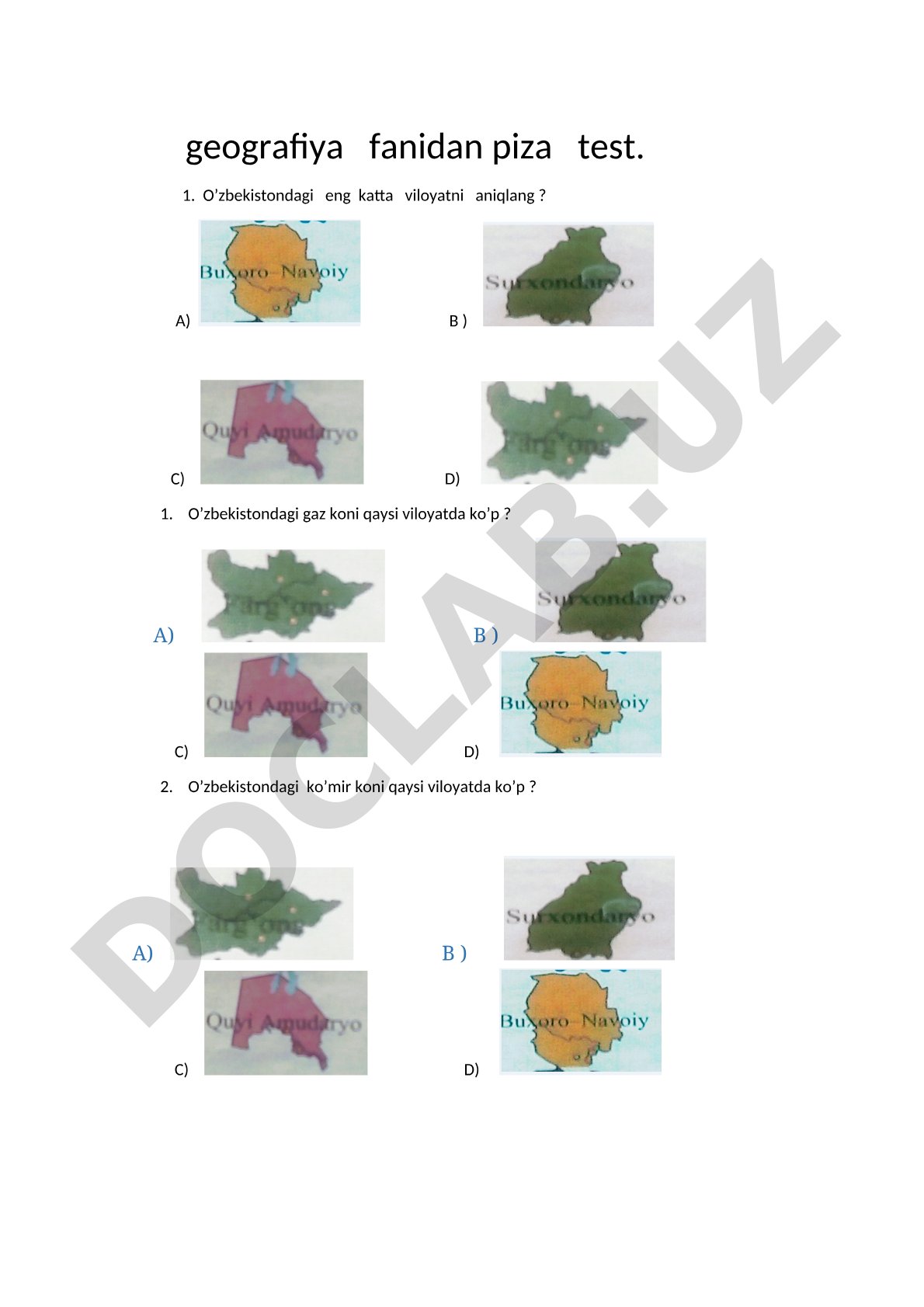 Geografiya fanidan PISA test savollari