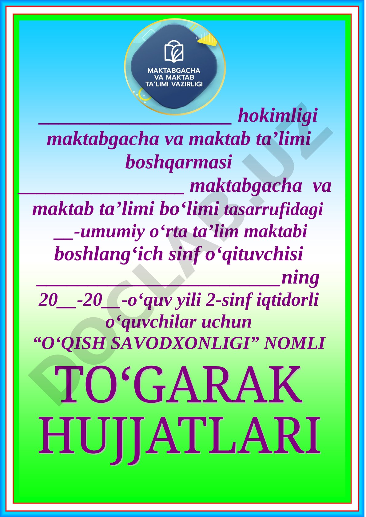 2-sinf iqtidorli o'quvchilar uchun o'qish savodxonligi to'garagi
