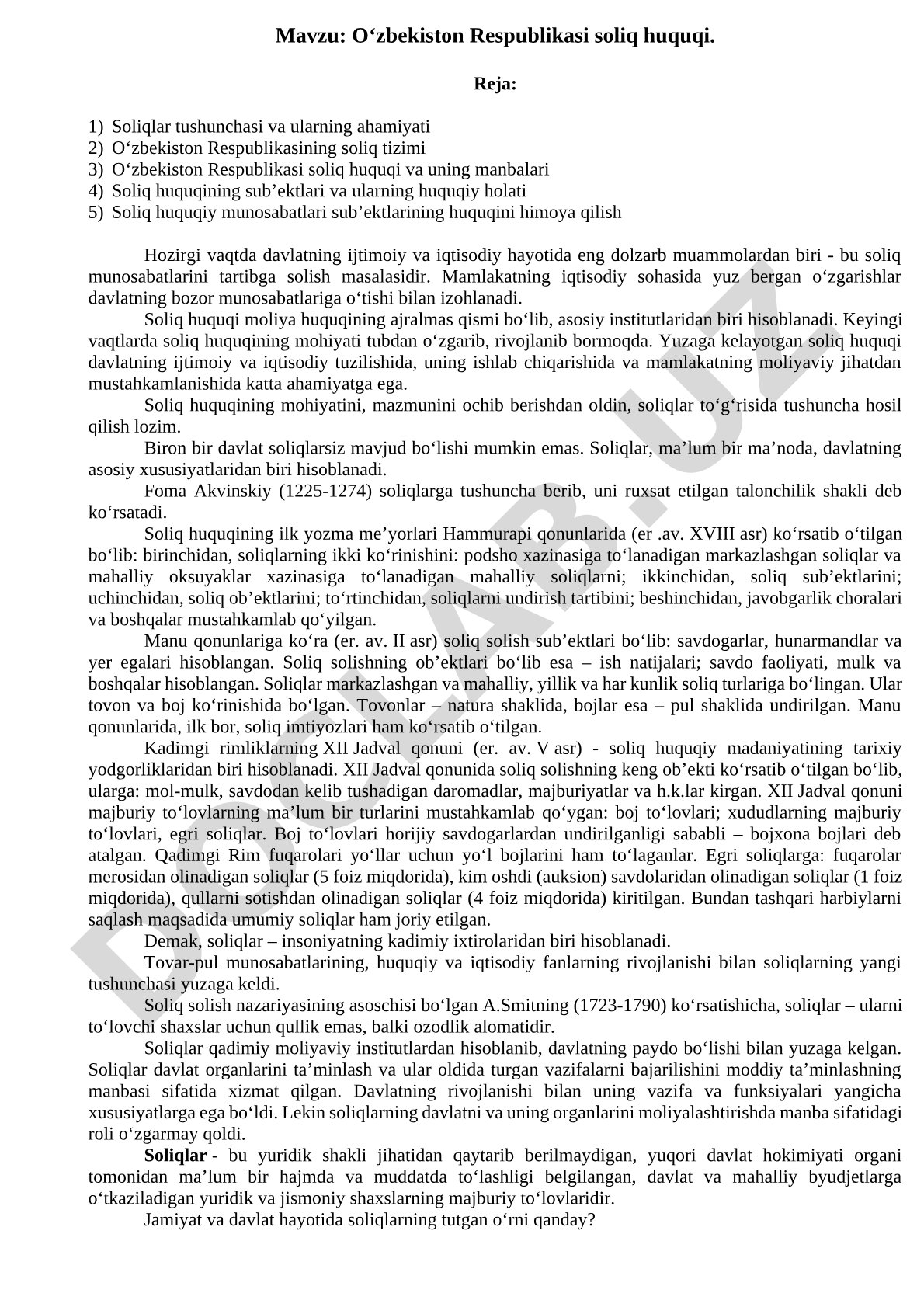 O‘zbekiston Respublikasi soliq huquqi