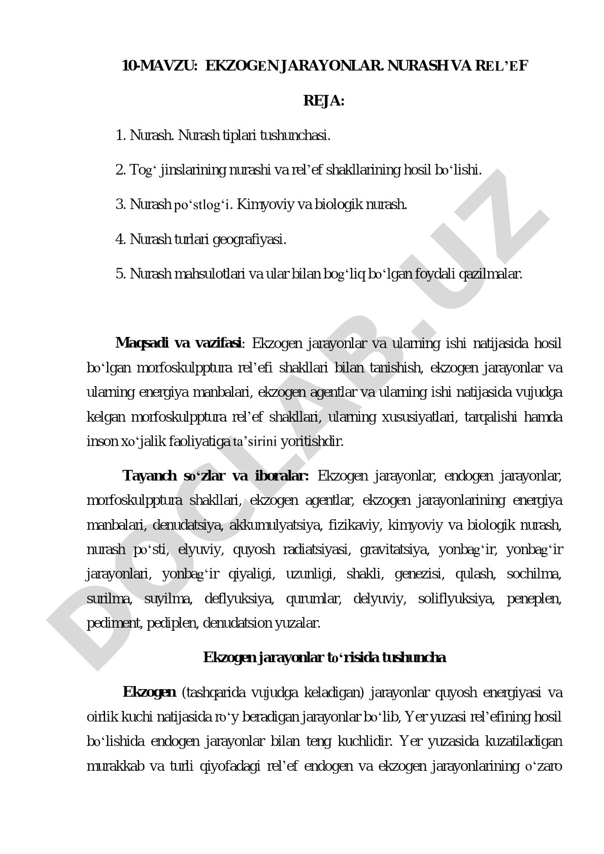 Ekzogen jarayonlar. Nurash va rel'ef