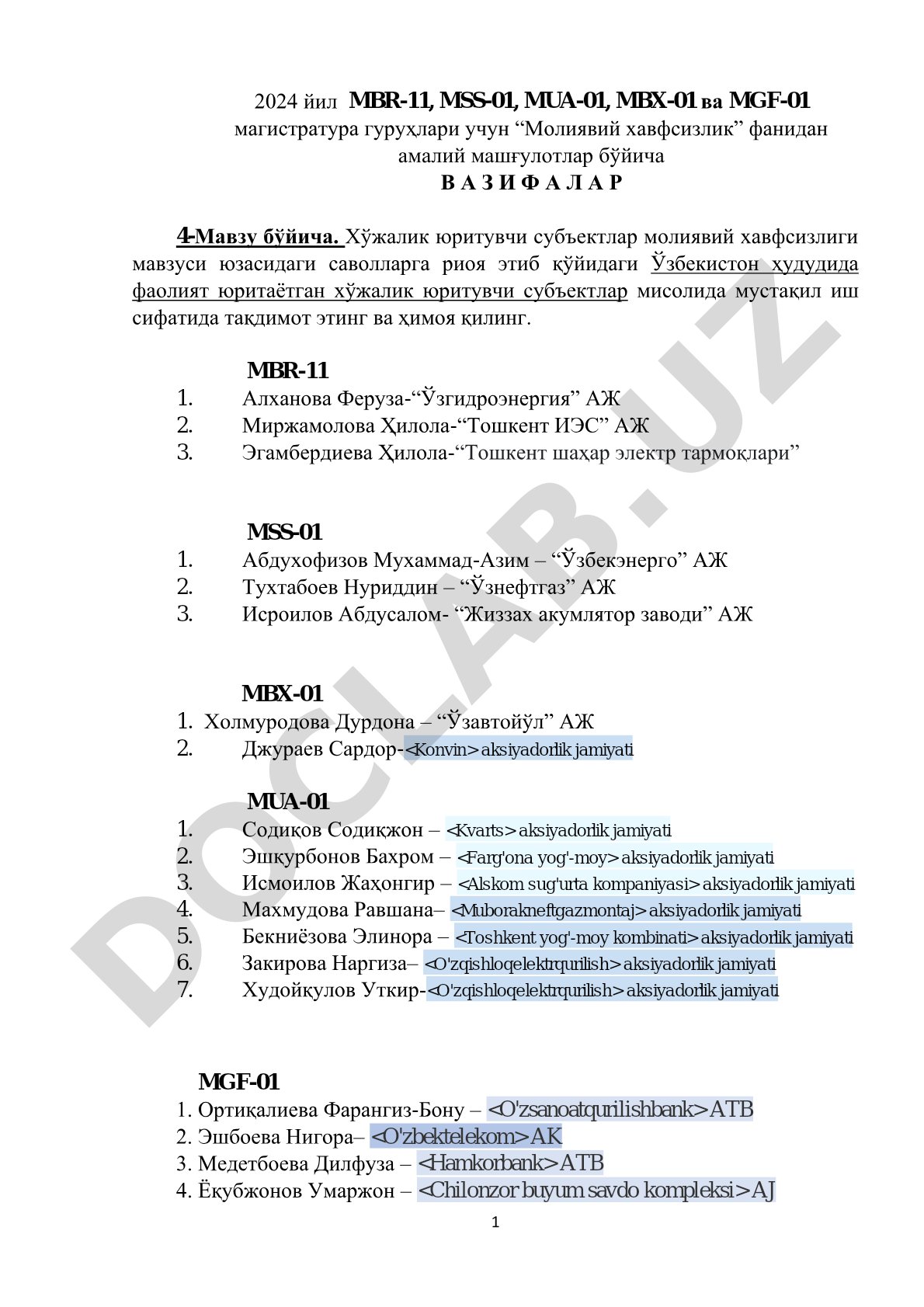 Хўжалик юритувчи субъектлар молиявий хавфсизлиги