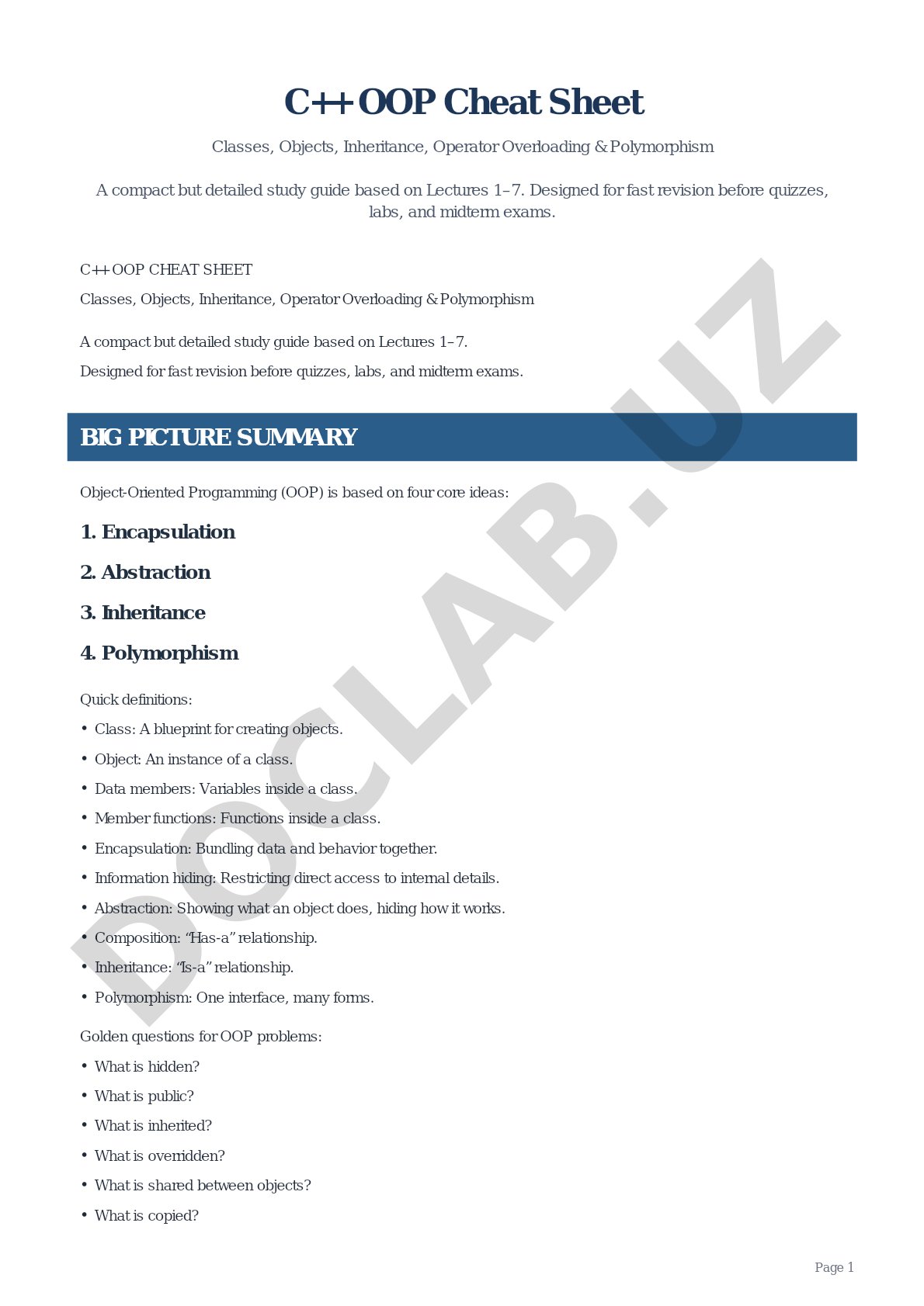 C++ OOP Cheat Sheet