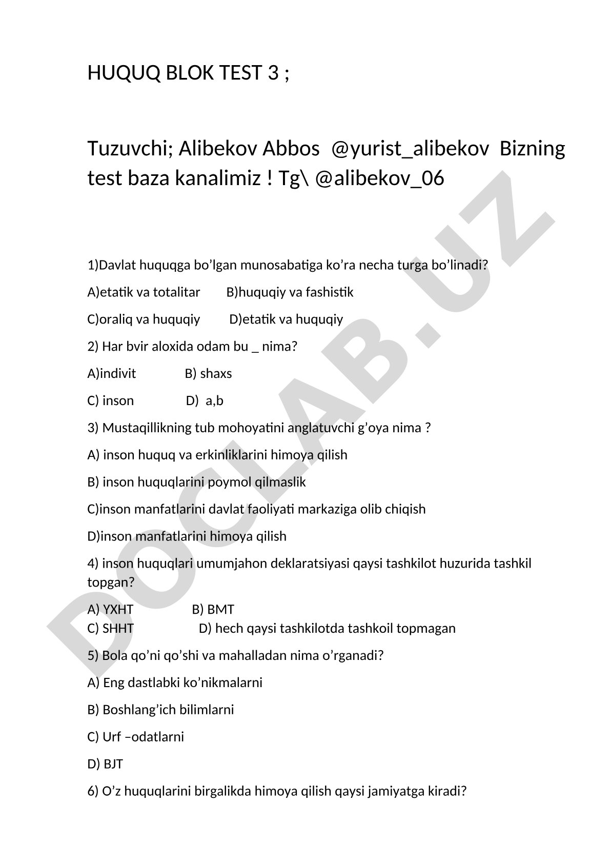 Huquq blok test 3