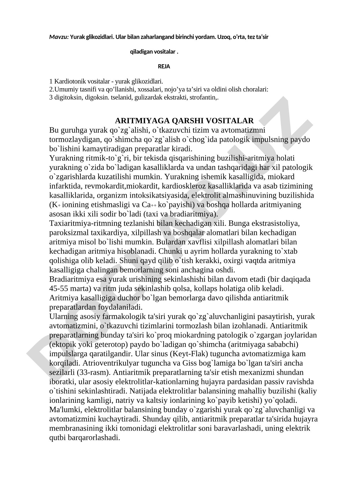 Yurak glikozidlari va aritmiyaga qarshi vositalar