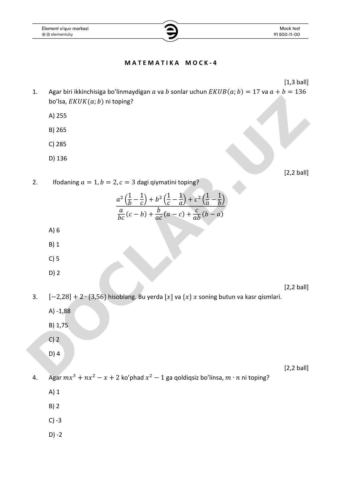 Matematika MOCK - 4