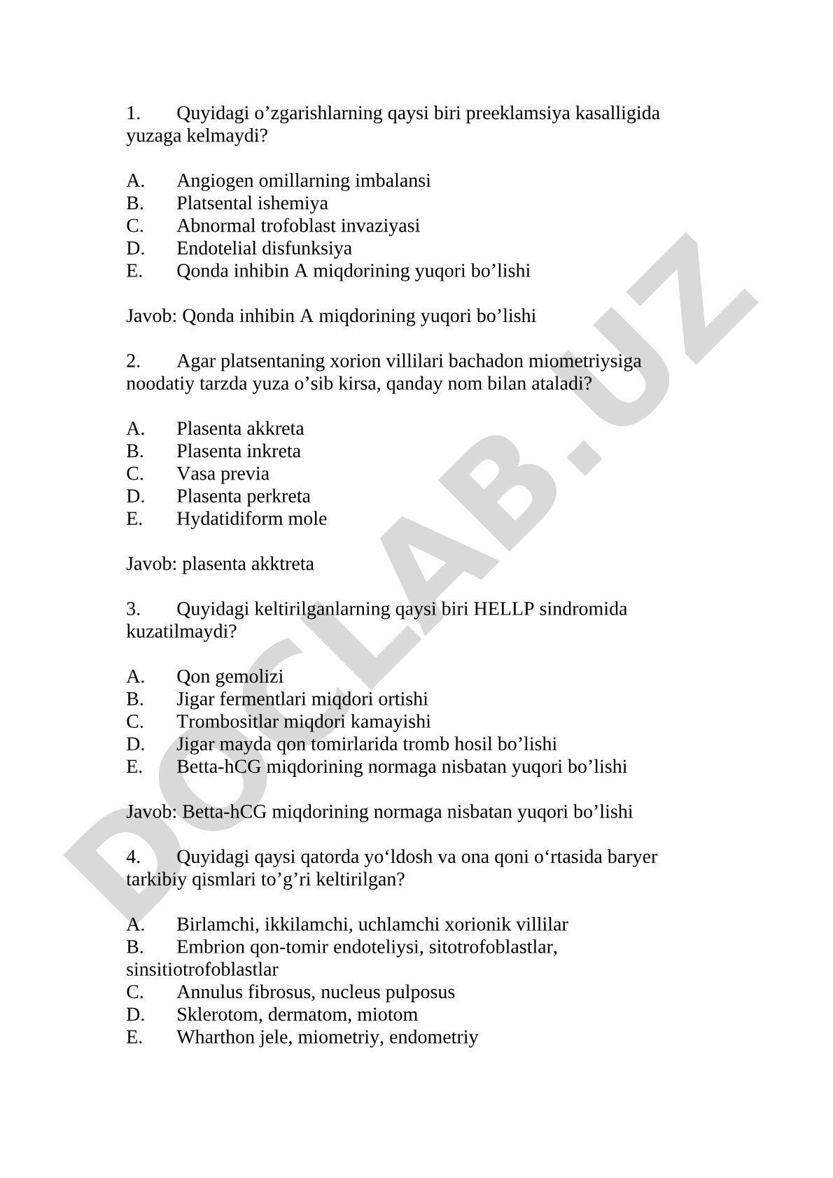 Preeklamsiya, platsenta patologiyalari va HELLP sindromi testi