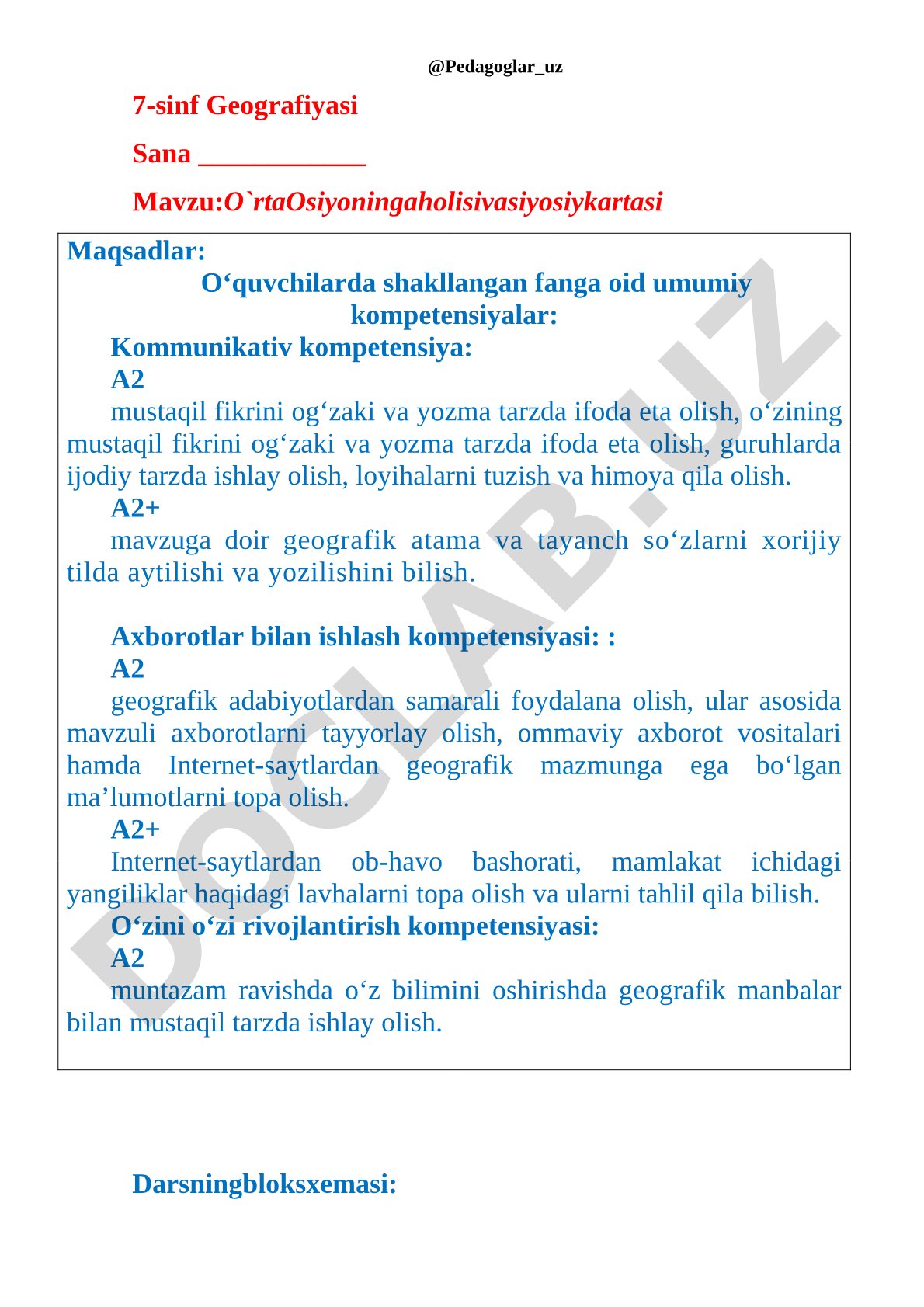 O'rta Osiyoning aholisi va siyosiy kartasi
