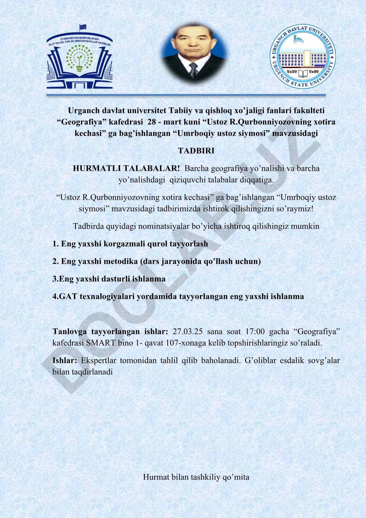 Umrboqiy ustoz siymosi mavzusidagi tadbir