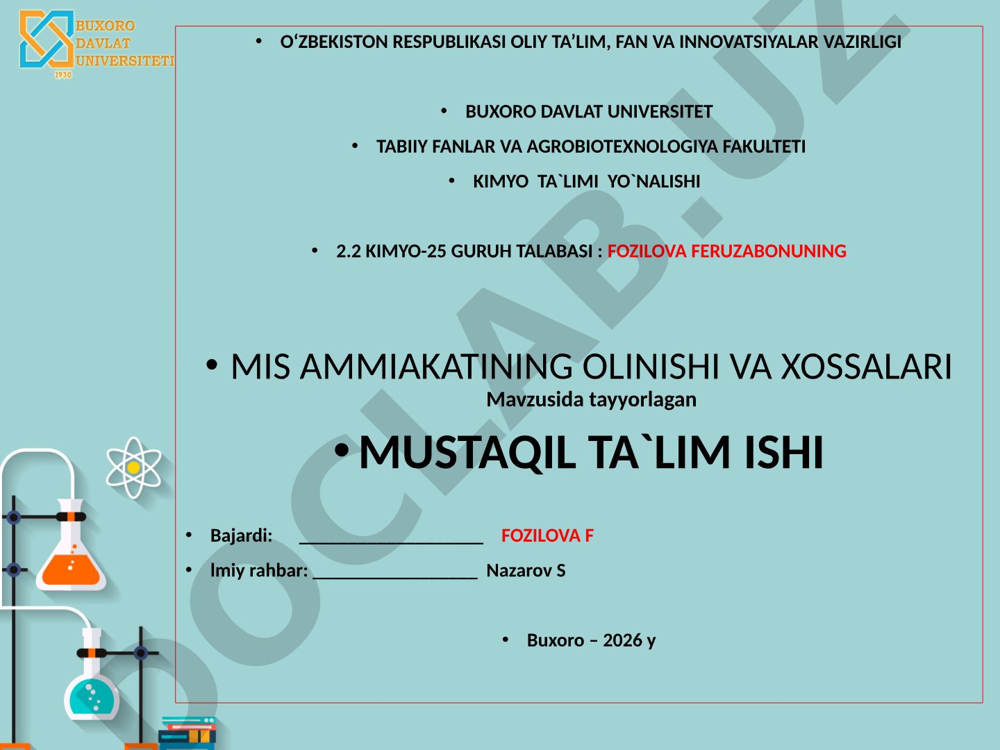 Mis ammiakatining olinishi va xossalari