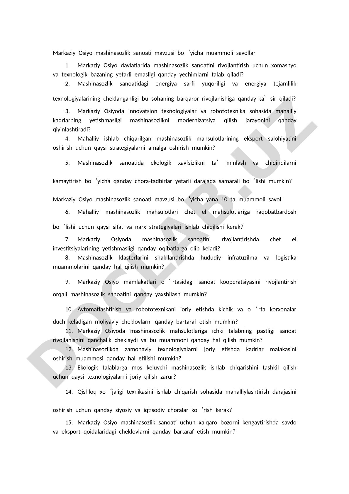 Markaziy Osiyo mashinasozlik sanoati