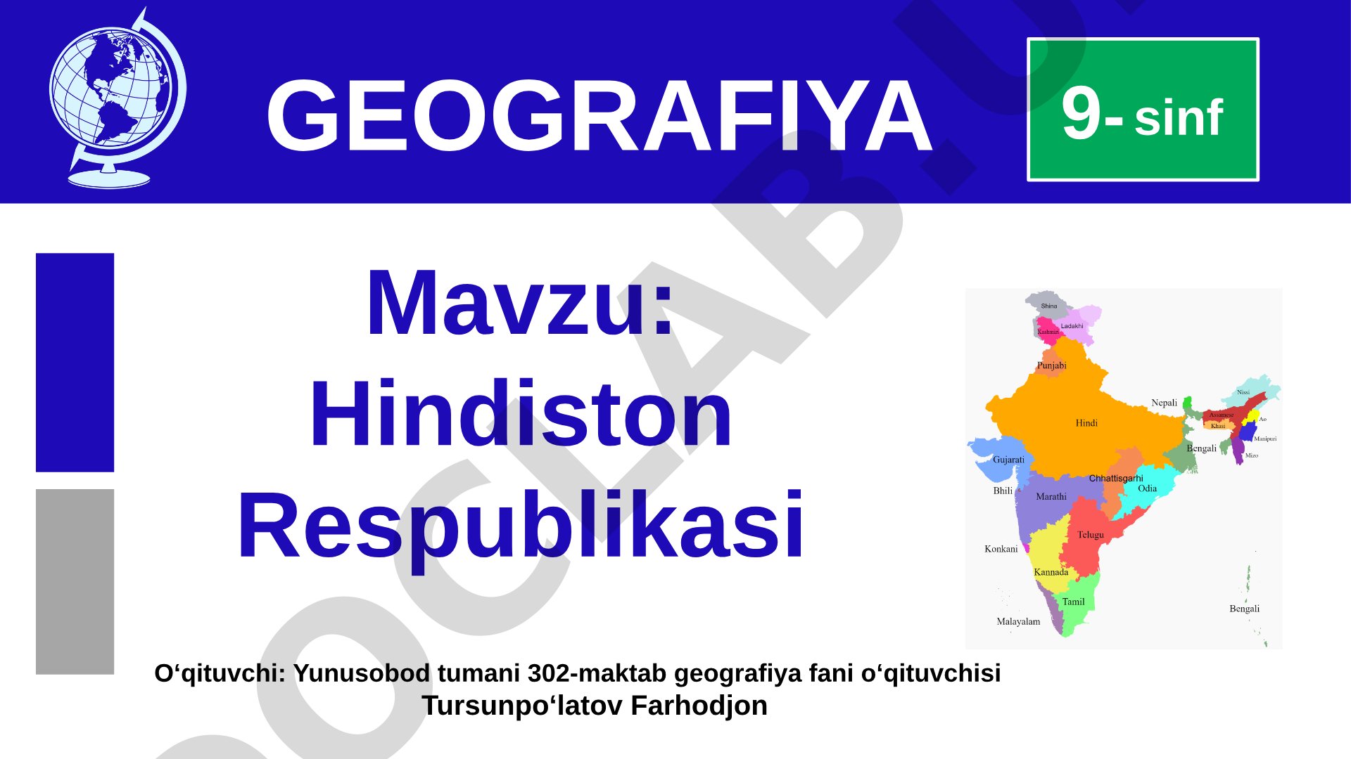 Hindiston Respublikasi 9- sinf GEOGRAFIYA