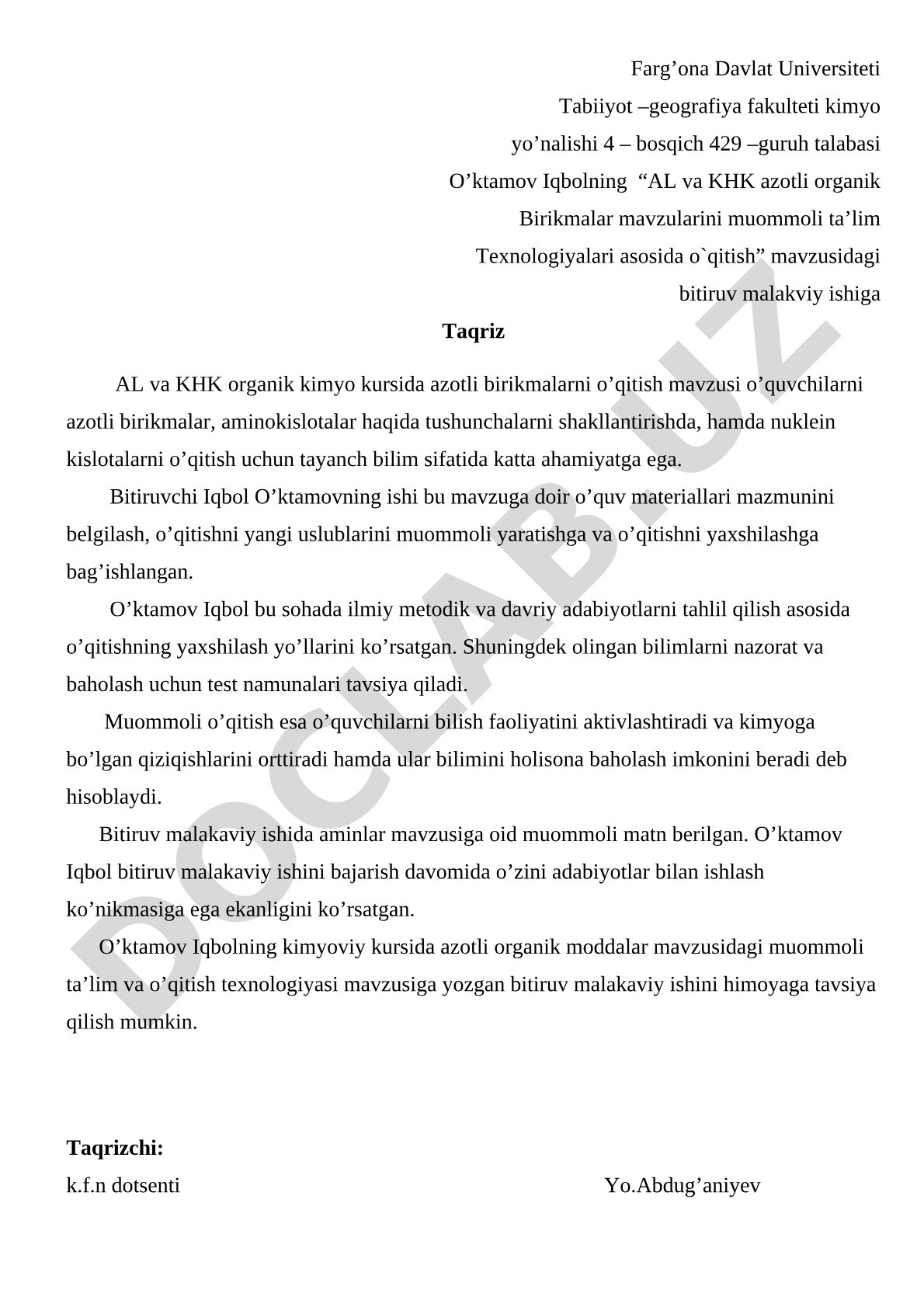 AL va KHK azotli organik Birikmalar mavzularini muommoli ta’lim Texnologiyalari asosida o`qitish