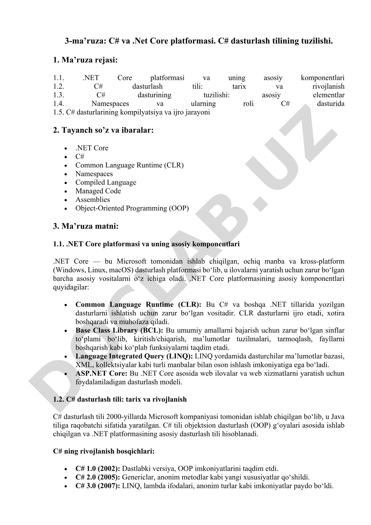 3-ma’ruza: C# va .Net Core platformasi