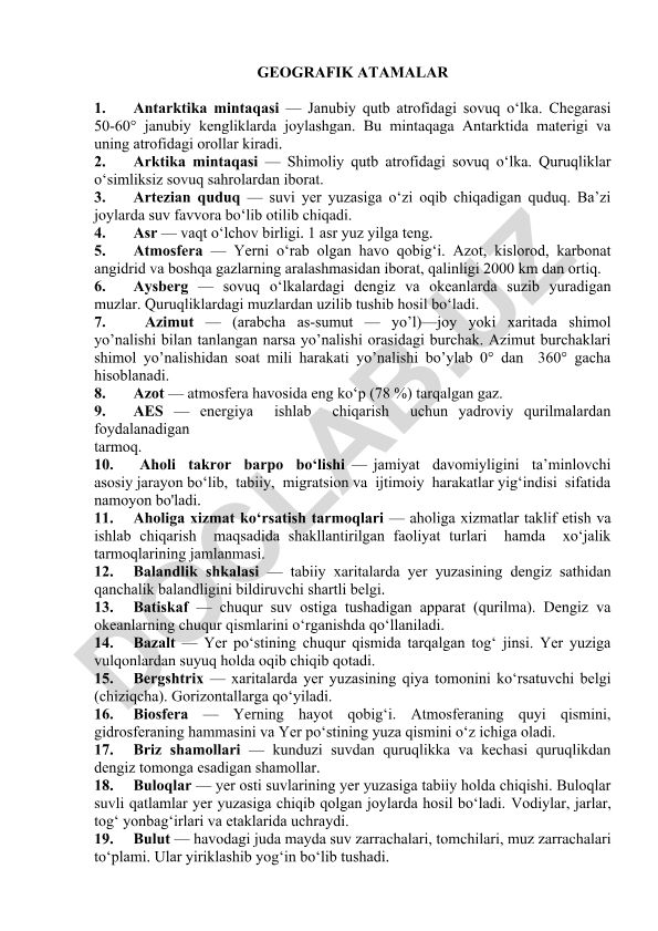 Geografik atamalar va tushunchalar