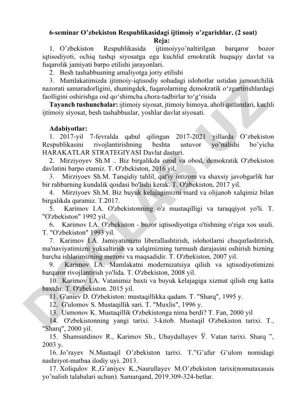 O'zbekiston Respublikasidagi ijtimoiy o'zgarishlar