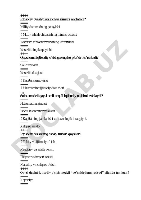 Iqtisodiy o'sish tushunchasi va uning asosiy omillari