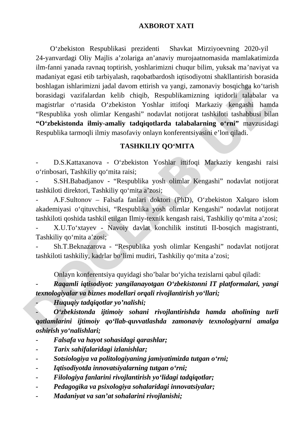 O'zbekistonda ilmiy-amaliy tadqiqotlarda talabalarning o'rni