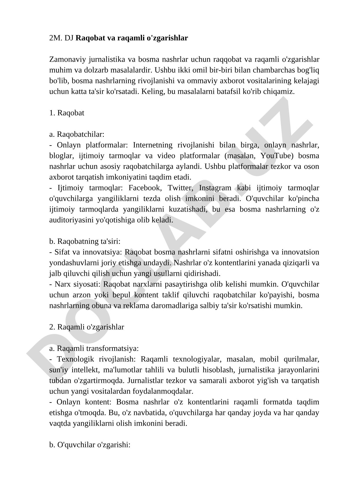 Raqobat va raqamli o‘zgarishlar jurnalistika va bosma nashrlarda