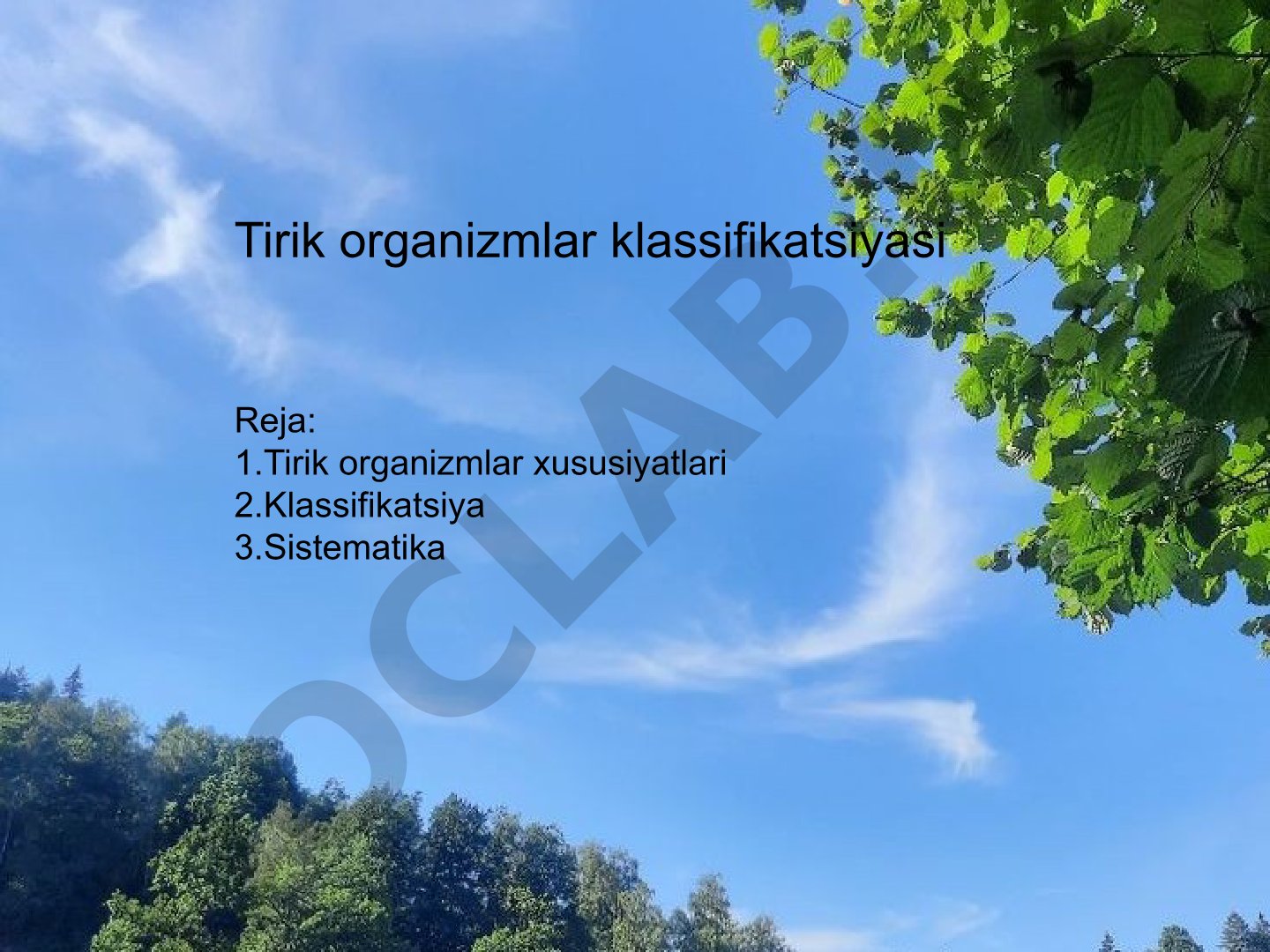 Tirik organizmlarning xususiyatlari, klassifikatsiyasi va sistematikasi haqida taqdimot