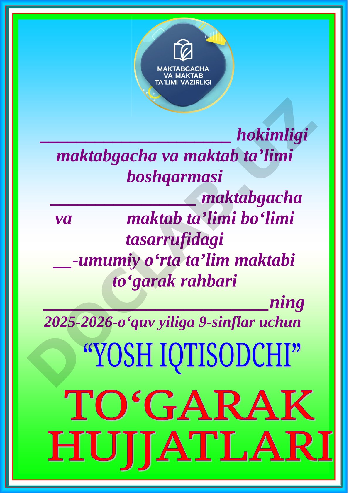 9-sinf to‘garak a’zolari va mashg‘ulotlar jadvali