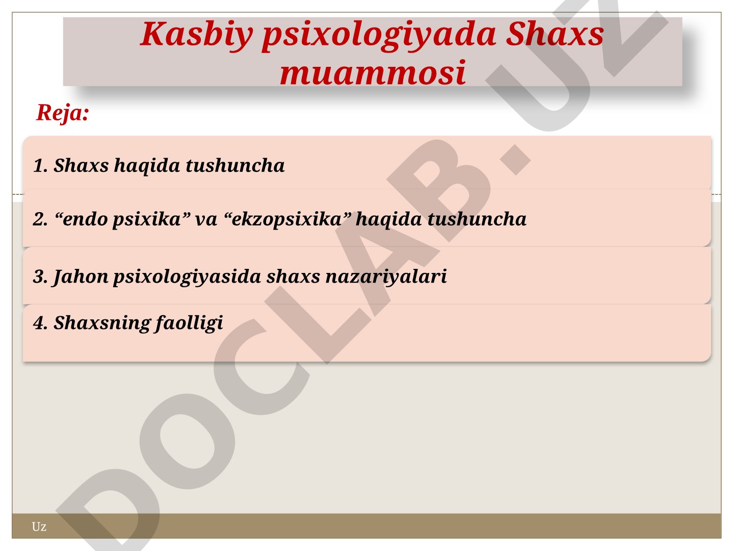 Kasbiy psixologiyada Shaxs muammosi