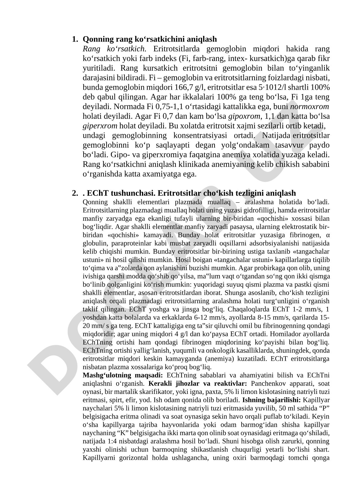 Qonning rang ko‘rsatkichini aniqlash