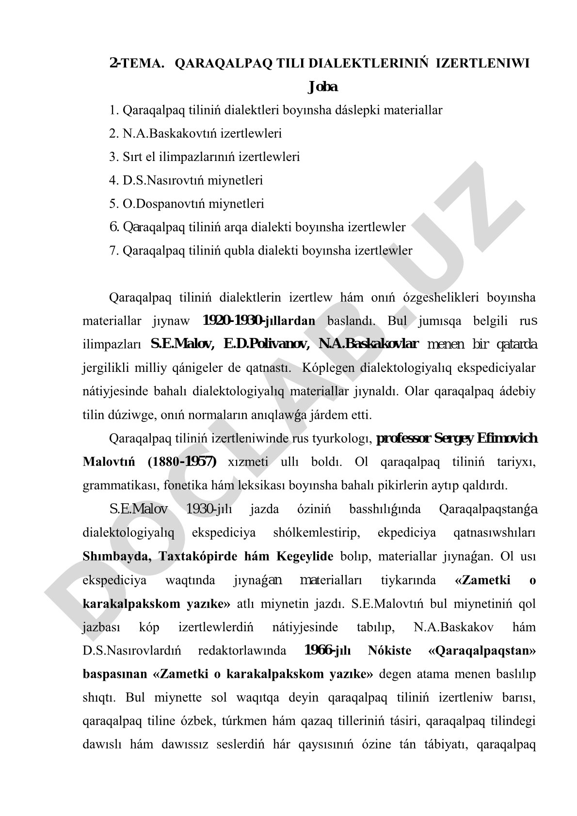 Qaraqalpaq tili dialektleriniń izertleniwi