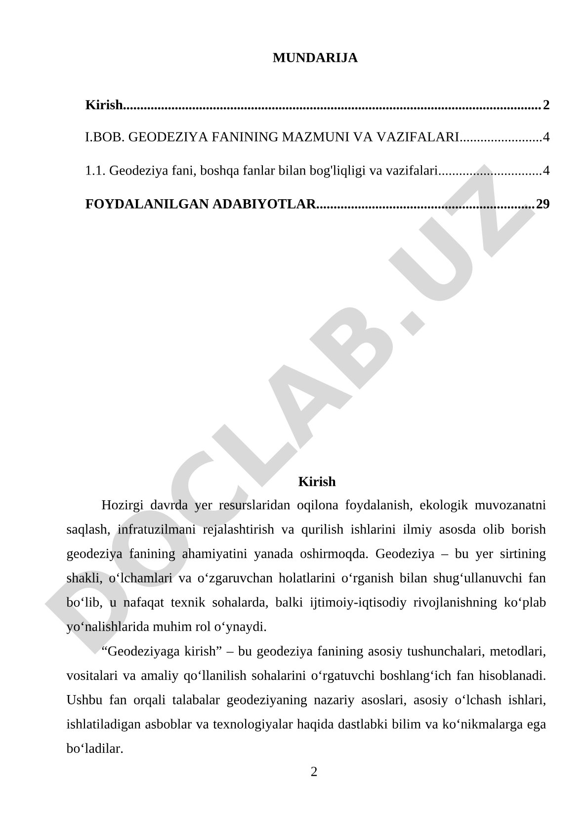 Geodeziya fanining mazmuni, yer shakli, koordinatalar tizimi va orientirlash masalalari