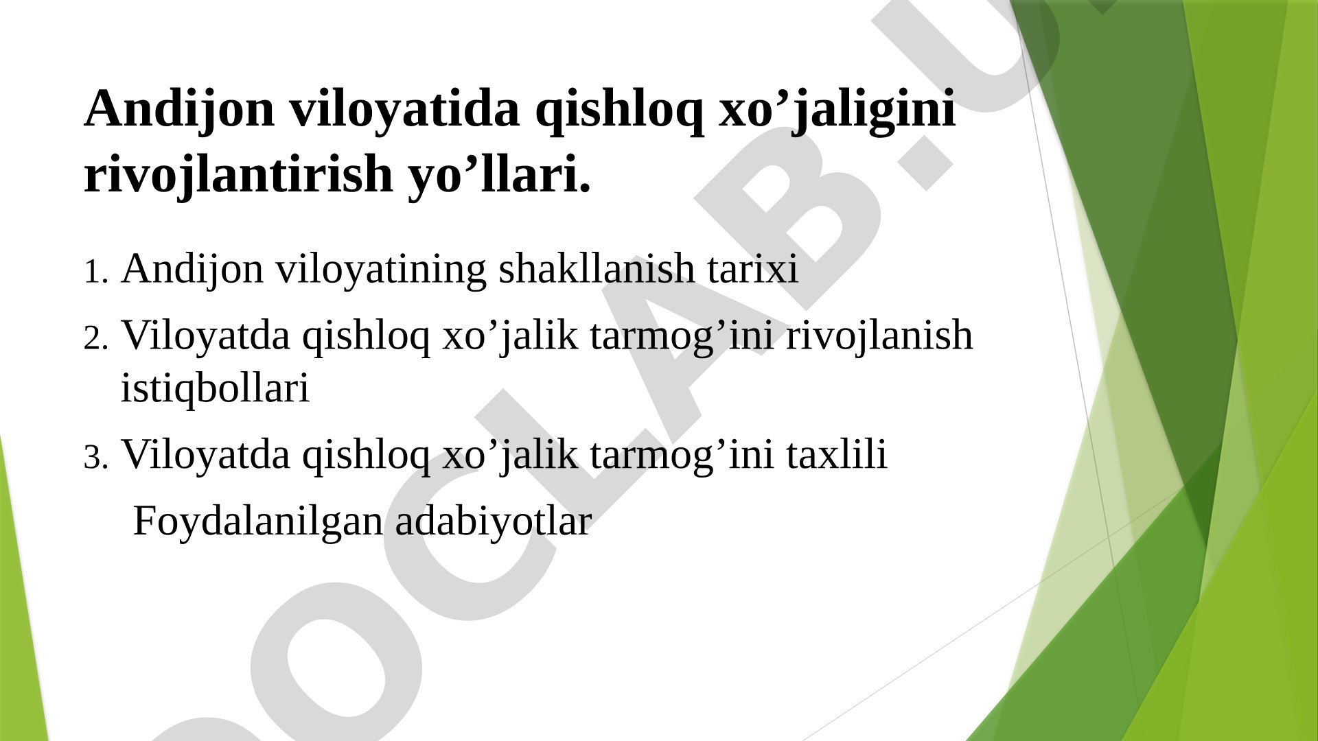 Andijon viloyatida qishloq xo’jaligini rivojlantirish yo’llari