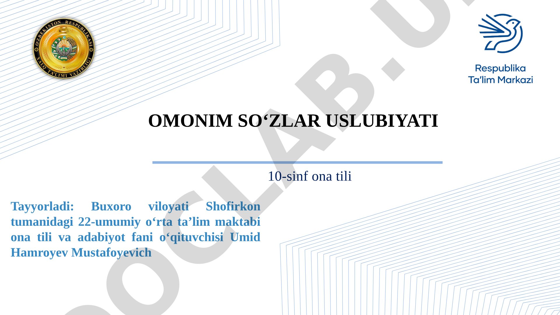Omonim so‘zlar uslubiyati, tuyuq va tajnis san’ati haqida 10-sinf dars taqdimoti