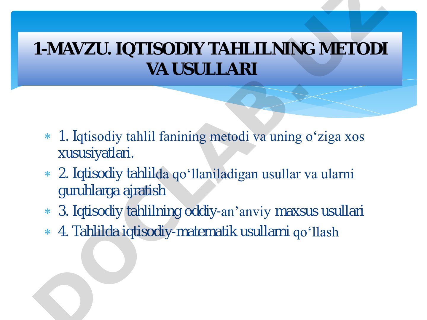 Iqtisodiy tahlilning metodi va usullari