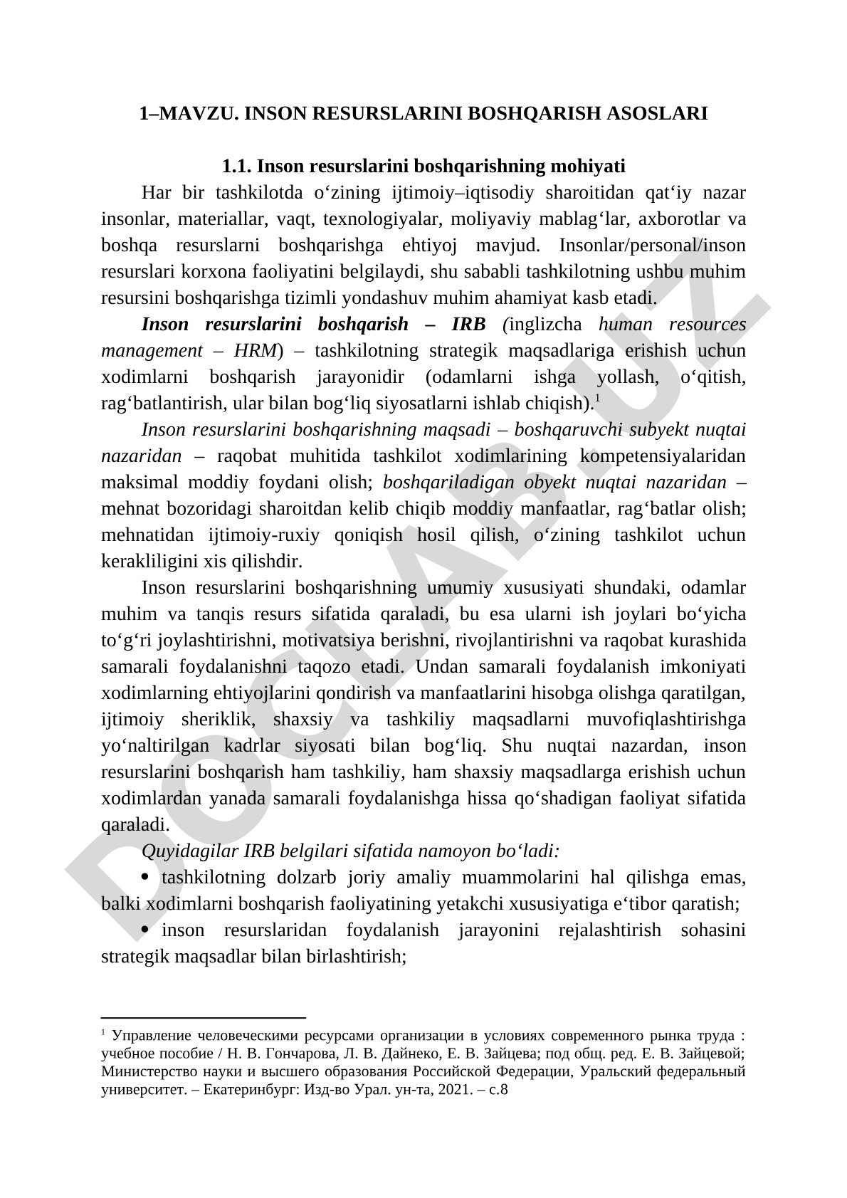 Inson resurslarini boshqarish asoslari