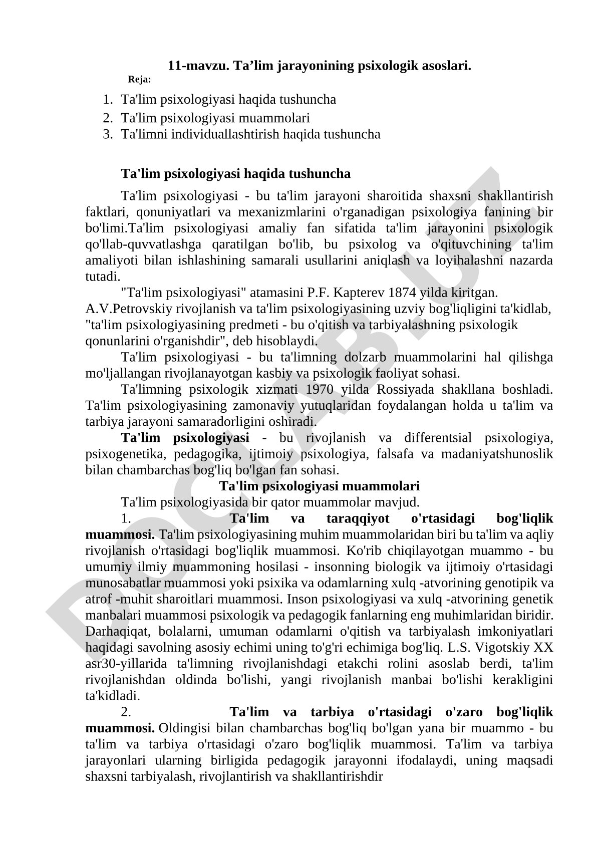 Ta'lim jarayonining psixologik asoslari
