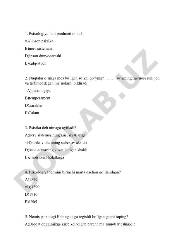 Psixologiya fanining asosiy tushunchalari va tarixi