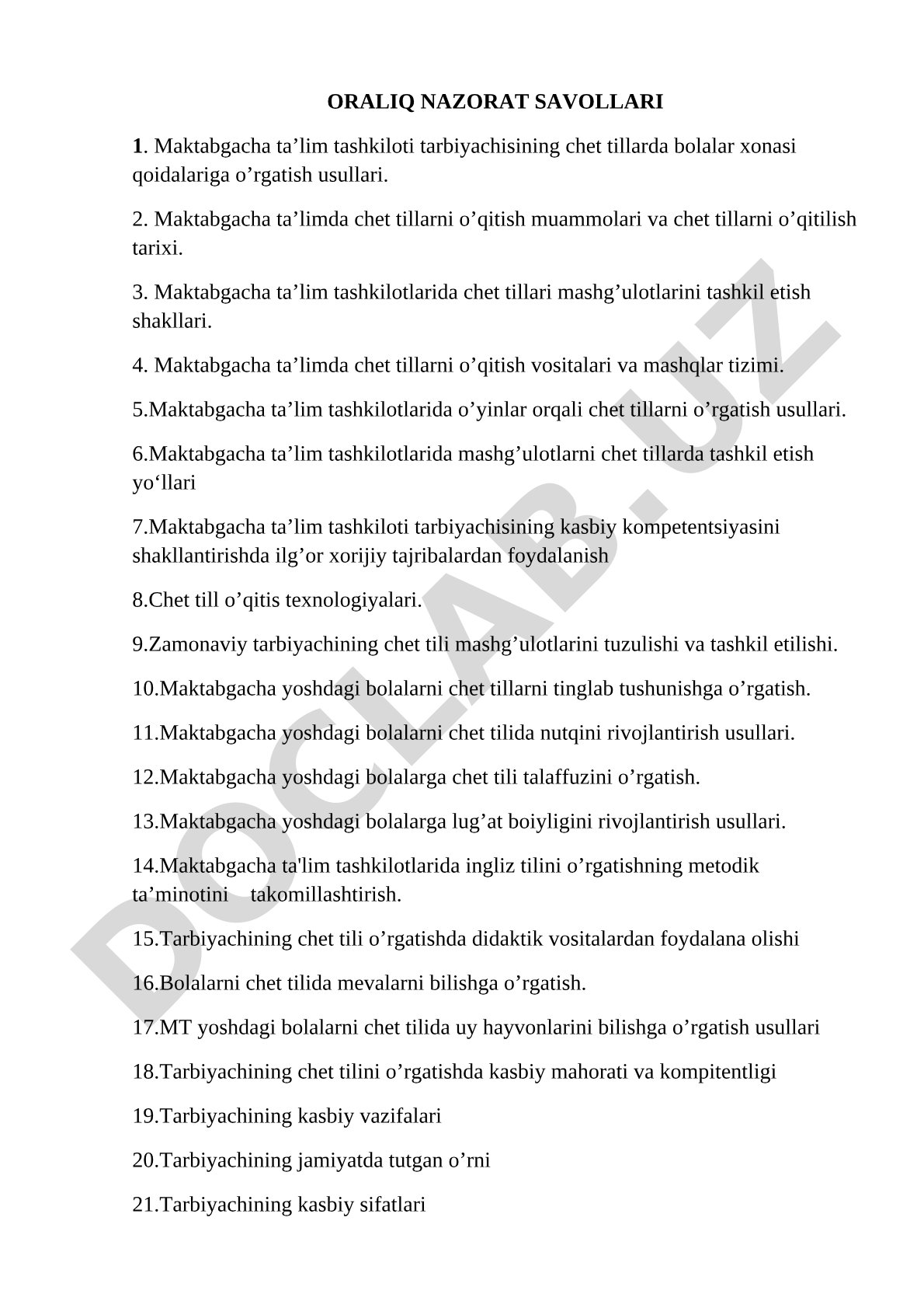 Maktabgacha ta'limda chet tillarni o'rgatish savollari