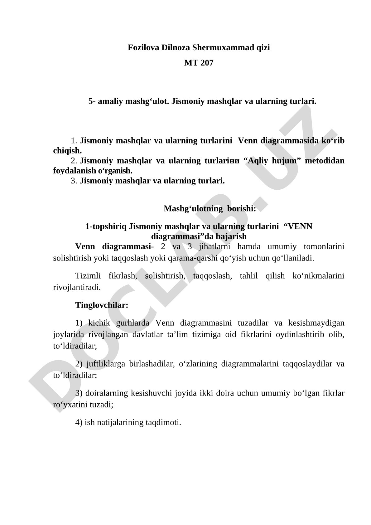 Jismoniy mashqlar va ularning turlari