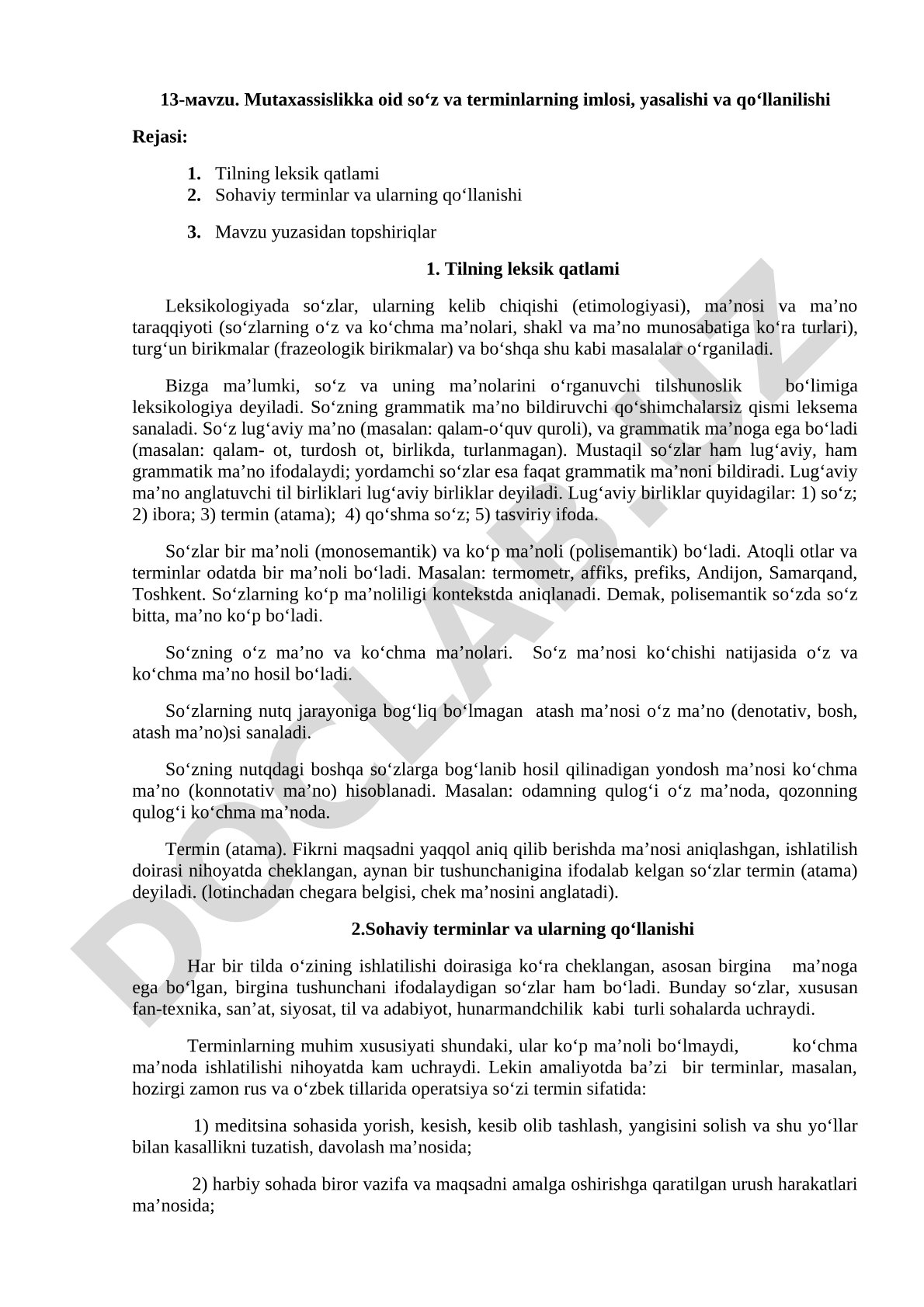Mutaxassislikka oid so'z va terminlarning imlosi, yasalishi va qo'llanilishi