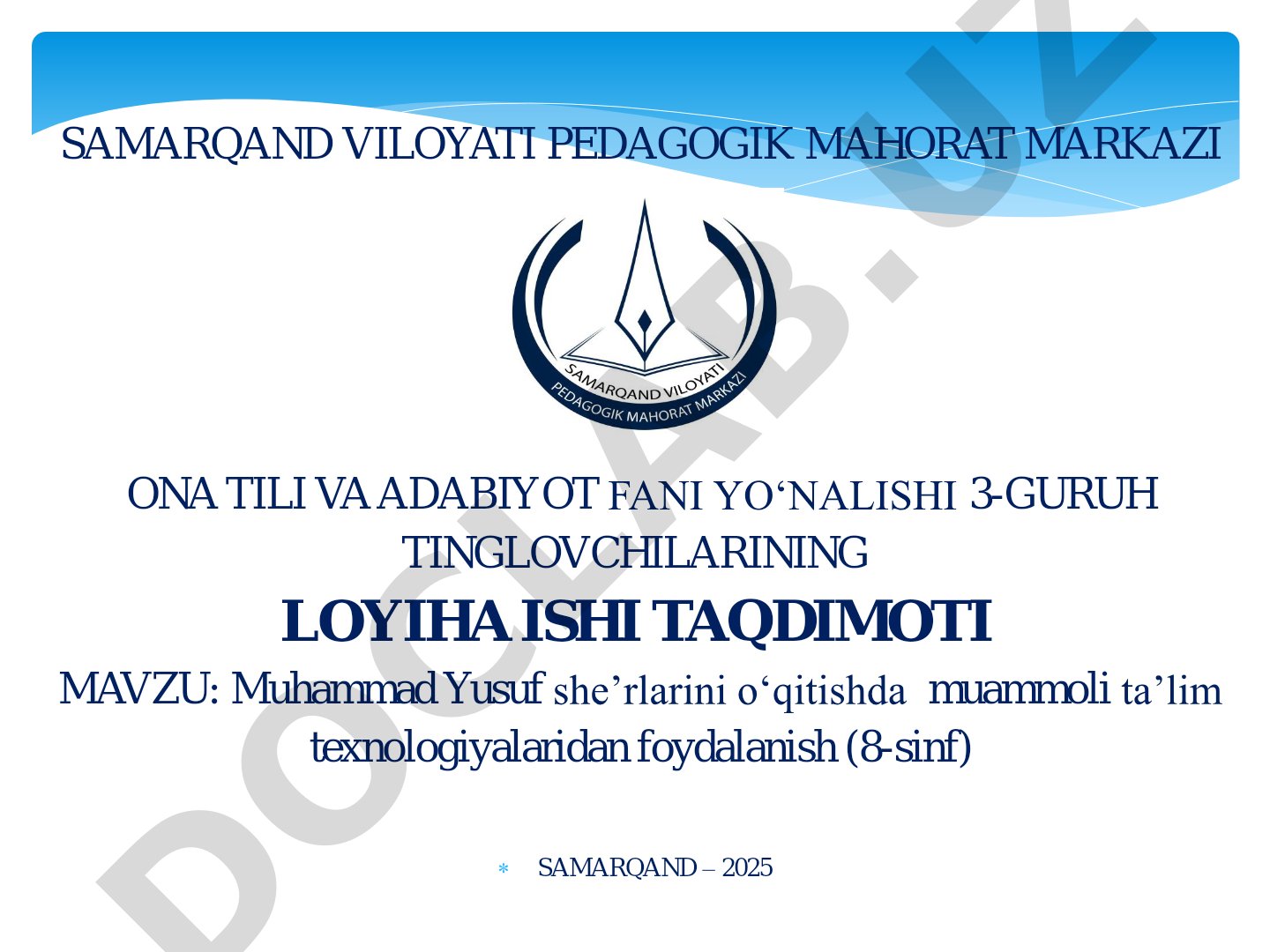 Muhammad Yusuf she’rlarini o‘qitishda muammoli ta’lim texnologiyalaridan foydalanish (8-sinf)