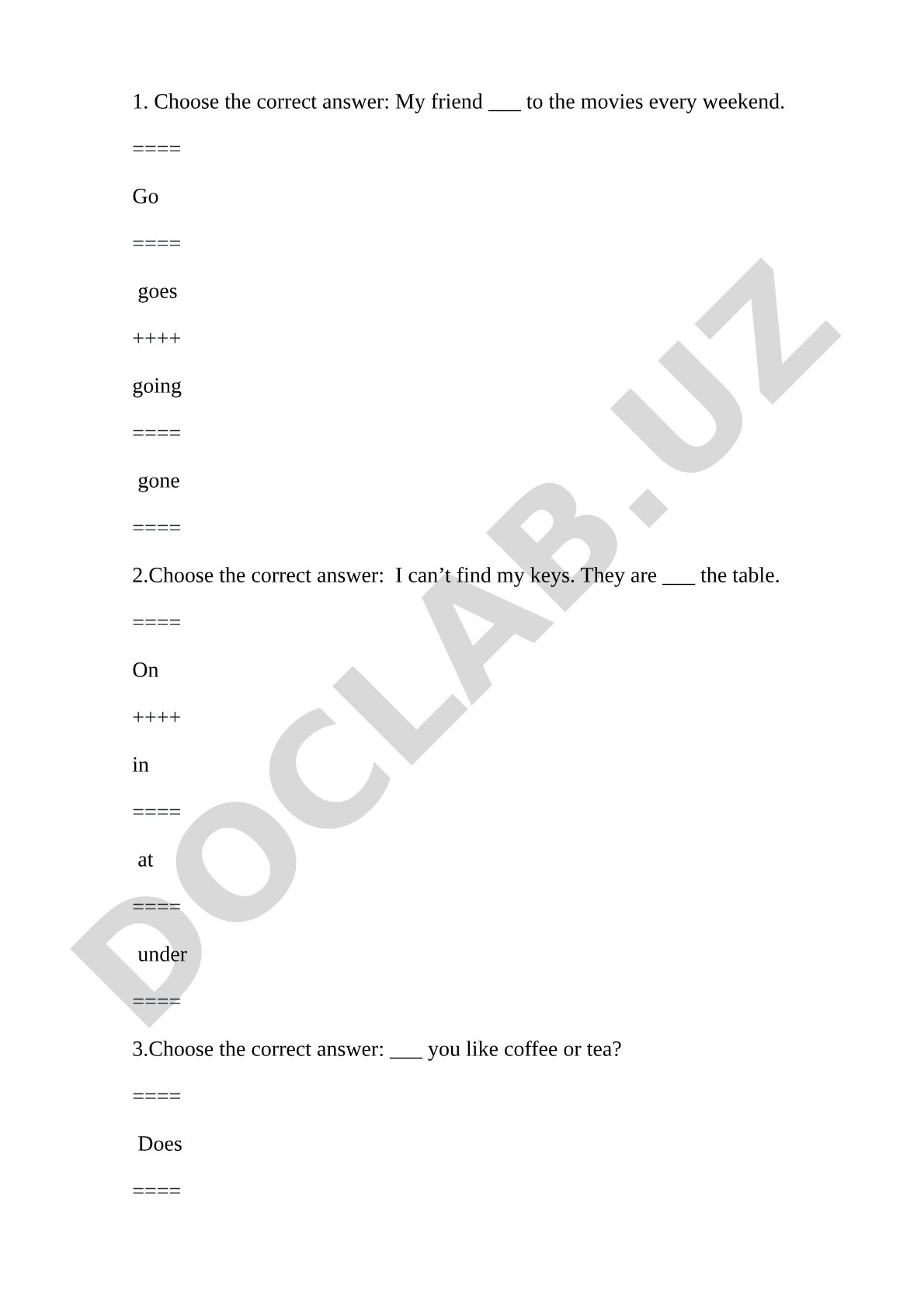 English grammar multiple choice questions