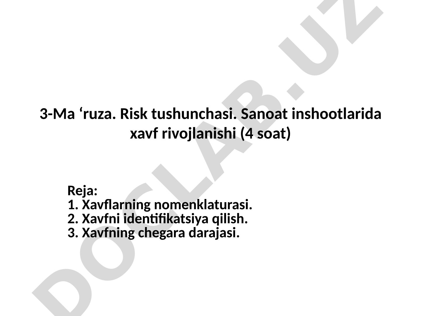Risk tushunchasi. Sanoat inshootlarida xavf rivojlanishi