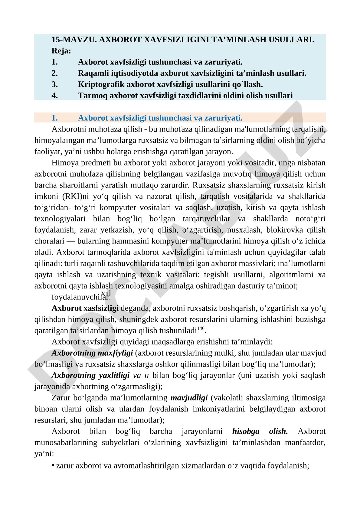 Axborot xavfsizligini ta'minlash usullari