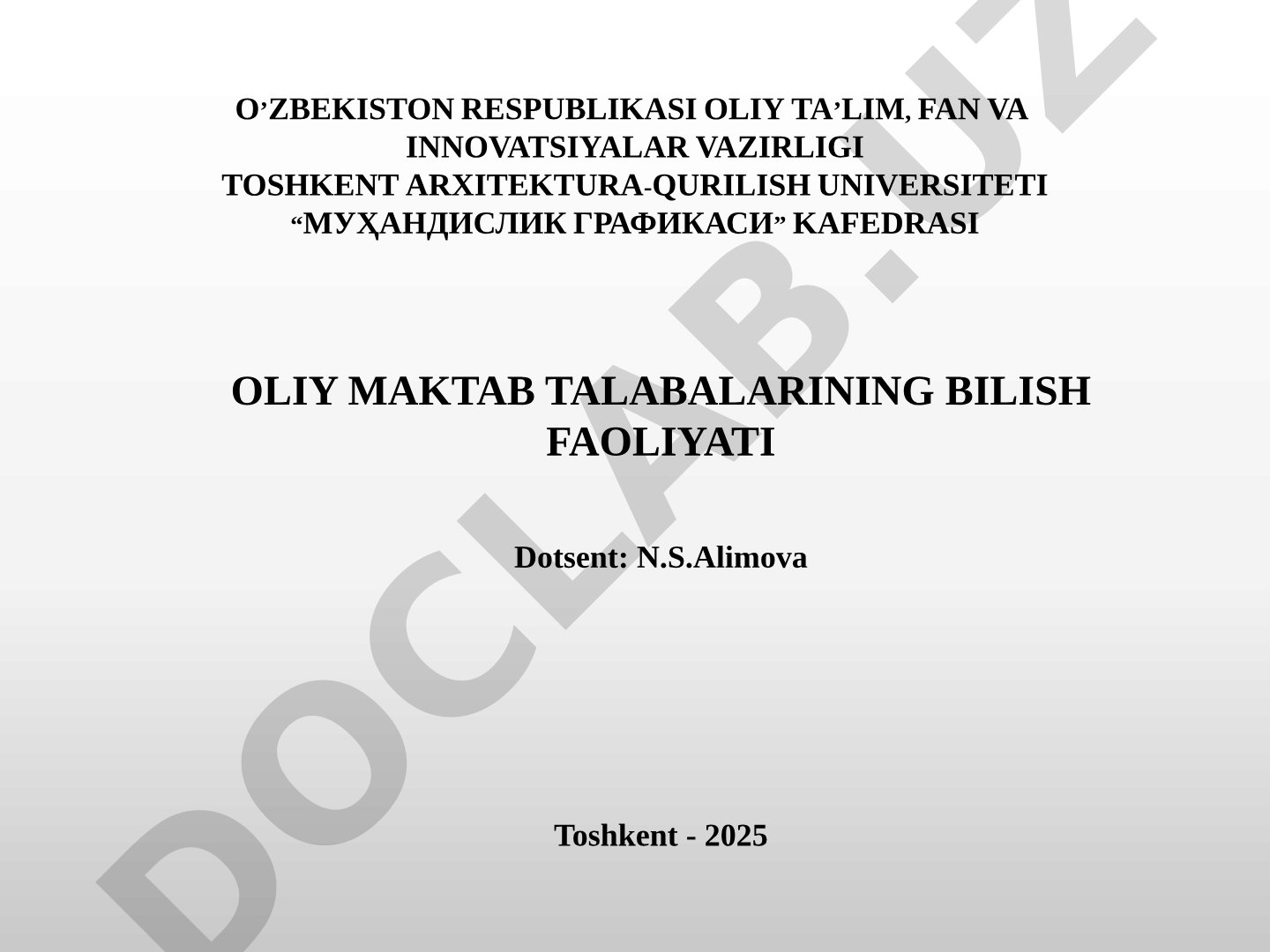 Oliy maktab talabalarining bilish faoliyati