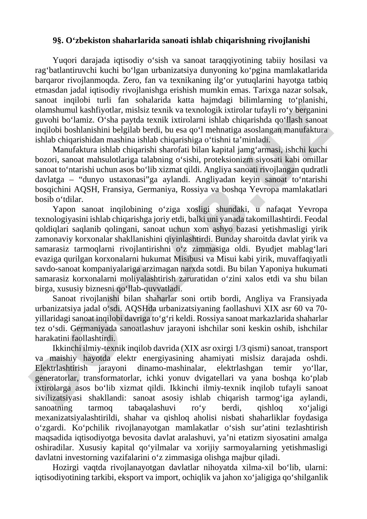 O‘zbekiston shaharlarida sanoati ishlab chiqarishning rivojlanishi